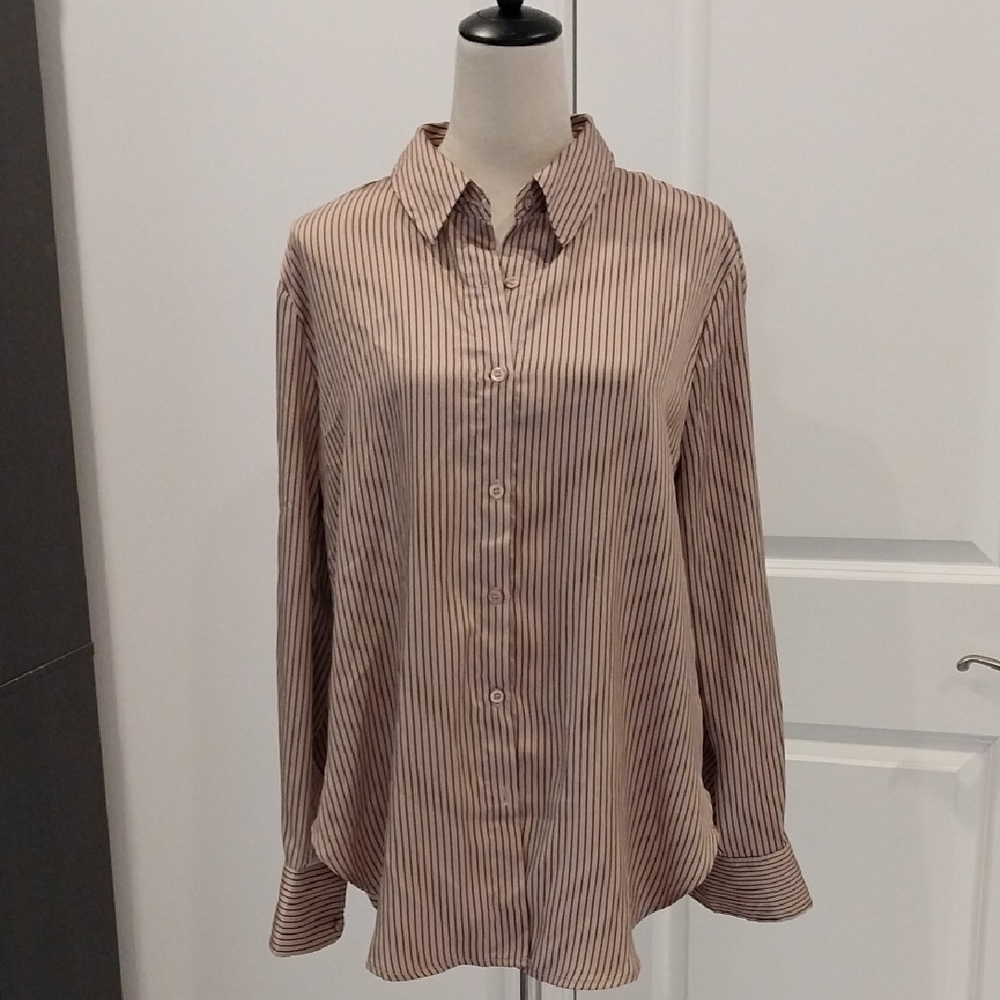 The Workshop Brown and Tan Striped Button-Up Shirt